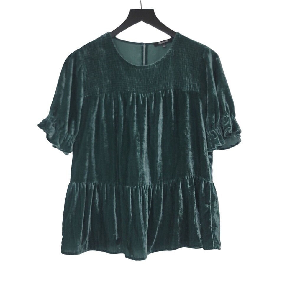 Madewell Velvet Peplum Top Green Boho Tiered Fairy‎ Whimsigoth Festival S